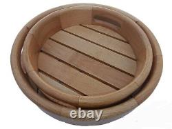 Wood Serving Tray Stackable Platters Round 10 In & 8 In Handmade White Tray