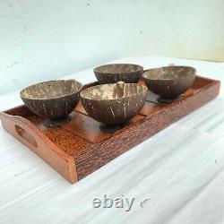 Wood Serving Tray with Handles Coconut Timber Tea Food Server Dishes Plate Cups