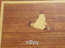 Wood Serving Tray with Inlaid Ducks & Boarder Raised Edges & Handles EUC