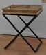 Wood Side Table / Bedside / End Table Metal X Legs Removable Serving Tray