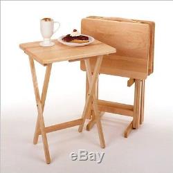 Wood Table Set Folding Dining Tray with Stand Serving Snack Laptop TV Kitchen