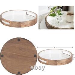 Wood Tray 15 Dia x 2.25 Inches Natural & White Round Serving Kitchen Wood Tray