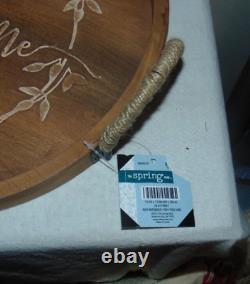Wood Tray Rope Wrapped Handles Welcome New