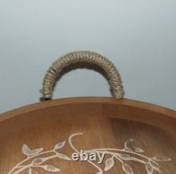 Wood Tray Rope Wrapped Handles Welcome New