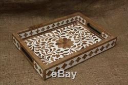 Wood Wooden Tray Floral Inlay Antique Handmade Vintage