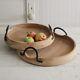 Wooden Abrams Industrial Serving Tray With Metal Handles Round Set of 2 Asst Sizes