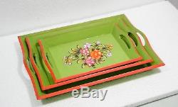 Wooden Hand Painted Serving Tray Decorative Tray Designer Tray Set of 3
