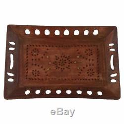 Wooden Handcarved Serving Tray with Antique Design 15x10 Inch Kitchen Wear