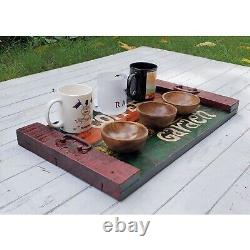 Wooden Handcrafted Rustic Printed Tray with Handle Vintage look Service Platter