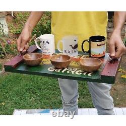 Wooden Handcrafted Rustic Printed Tray with Handle Vintage look Service Platter