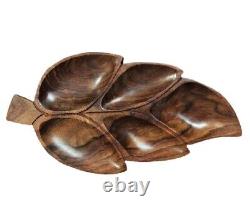 Wooden Handmade Antique Handicrfat 5 Slots Leaf Shape Serving Tray Platter