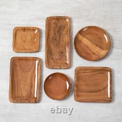 Wooden Rectangular Platter Tray Serving Tray Dinnerware & Serveware Set of 6