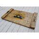Wooden Rustic Printed serving Tray with metal Handle Wooden Rectangle Platter