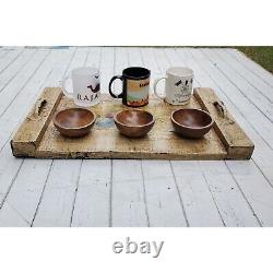 Wooden Rustic Printed serving Tray with metal Handle wooden Rectangle Platter