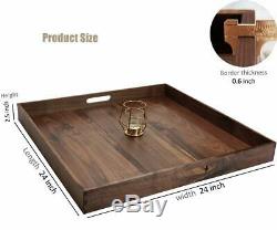 Wooden Serving Tray Black Walnut Wood Ottoman Tray Handles Extra Large Square