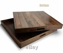 Wooden Serving Tray Black Walnut Wood Ottoman Tray Handles Extra Large Square