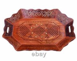 Wooden Serving Tray, Brown for Home and Office 15.5 x 10.5 x 2 Inch