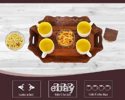 Wooden Serving Tray, Brown for Home and Office 15.5 x 10.5 x 2 Inch