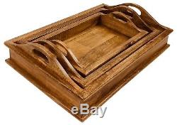 Wooden Tray Set Of 3 Mango Wood Trays Food Serving Tea Dinner Snack Breakfast
