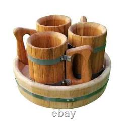 Wooden Tray and Wooden Mugs Glasses (3 pcs per set)
