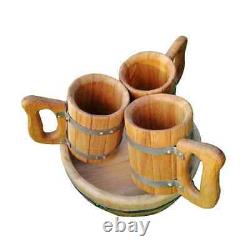 Wooden Tray and Wooden Mugs Glasses (3 pcs per set)