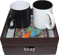 Wooden Tray with Drawer Kitchen Use or Home Décor Colorful Peacock Brown