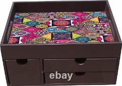 Wooden Tray with Multi Drawer Kitchen Use or Home Decor 10X 5x8'' Rangoli Theme