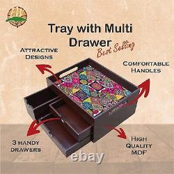 Wooden Tray with Multi Drawer Kitchen Use or Home Decor 10X 5x8'' Rangoli Theme