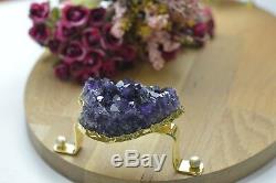Wooden serving tray for food with natural amethyst stones