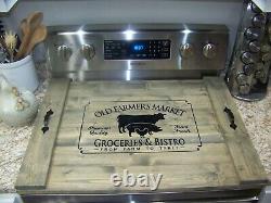 Wooden stove top cover noodle board serving tray farmhouse handmade