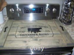 Wooden stove top cover noodle board serving tray farmhouse handmade