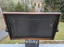 XL Mahogany Serving Tray Chased Copper Nailheads Bronze Clenched Hands Handles