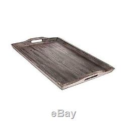 XXL LARGE WOODEN SERVING TRAY TAUPE OFF-WHITE WOOD OTTOMAN 24 x 16