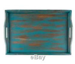 XXL Turquoise Wood Serving Tray Large Ottoman Tray Shabby Chic Decor 24 X 16