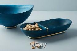 XX Thropologie Jilan Blue Mango Wood Condiment Snack Nuts Serving Bowl Dish Tray